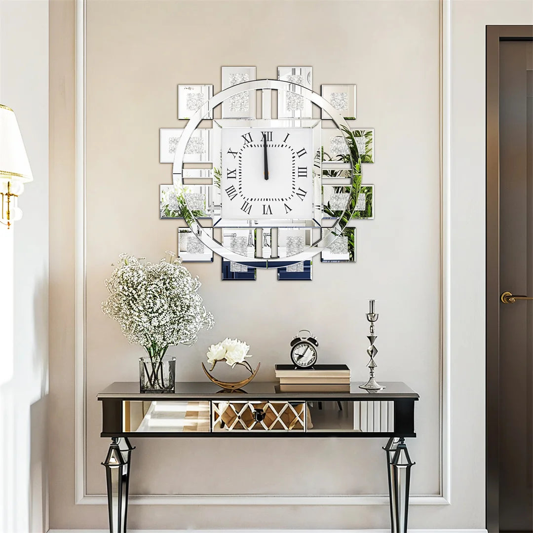 Decorative Resin Wall Clock With Crystal Diamond Inlay Battery Operated