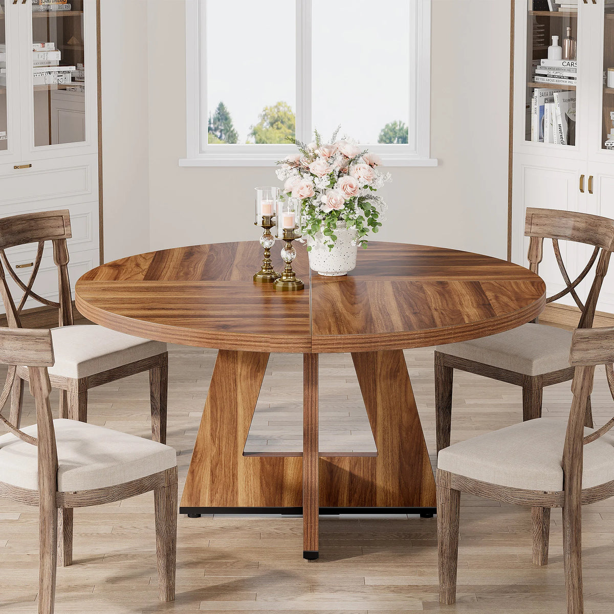 Tribesigns Round Farmhouse Dining Table For Dining Room