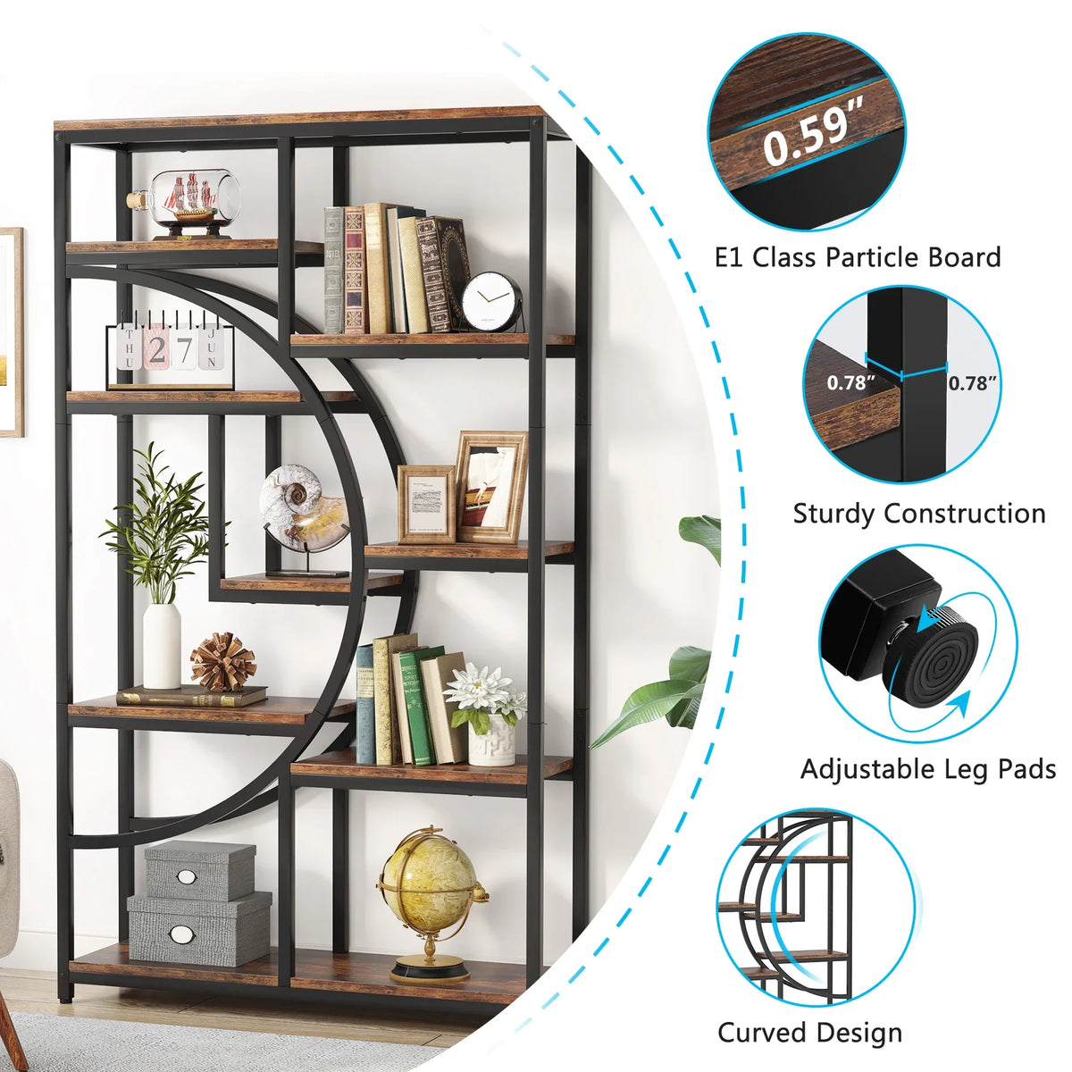 Tribesigns Industrial 5 Tier Bookshelf Freestanding Metal Display Rack