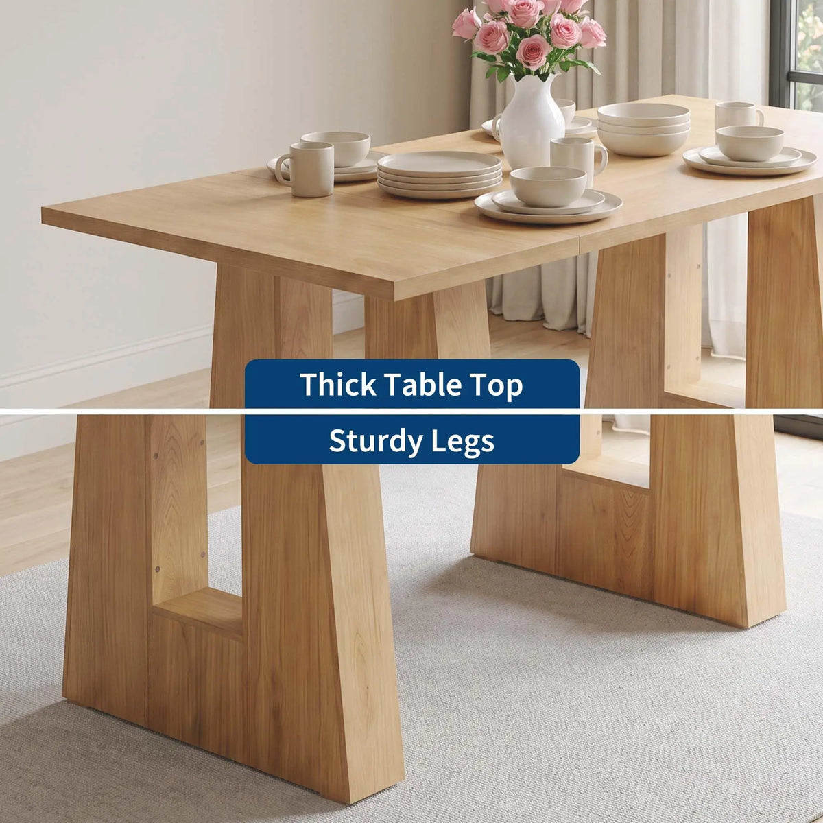 HiMISS Modern Mid Century Wood Dining Table With Sleek Legs