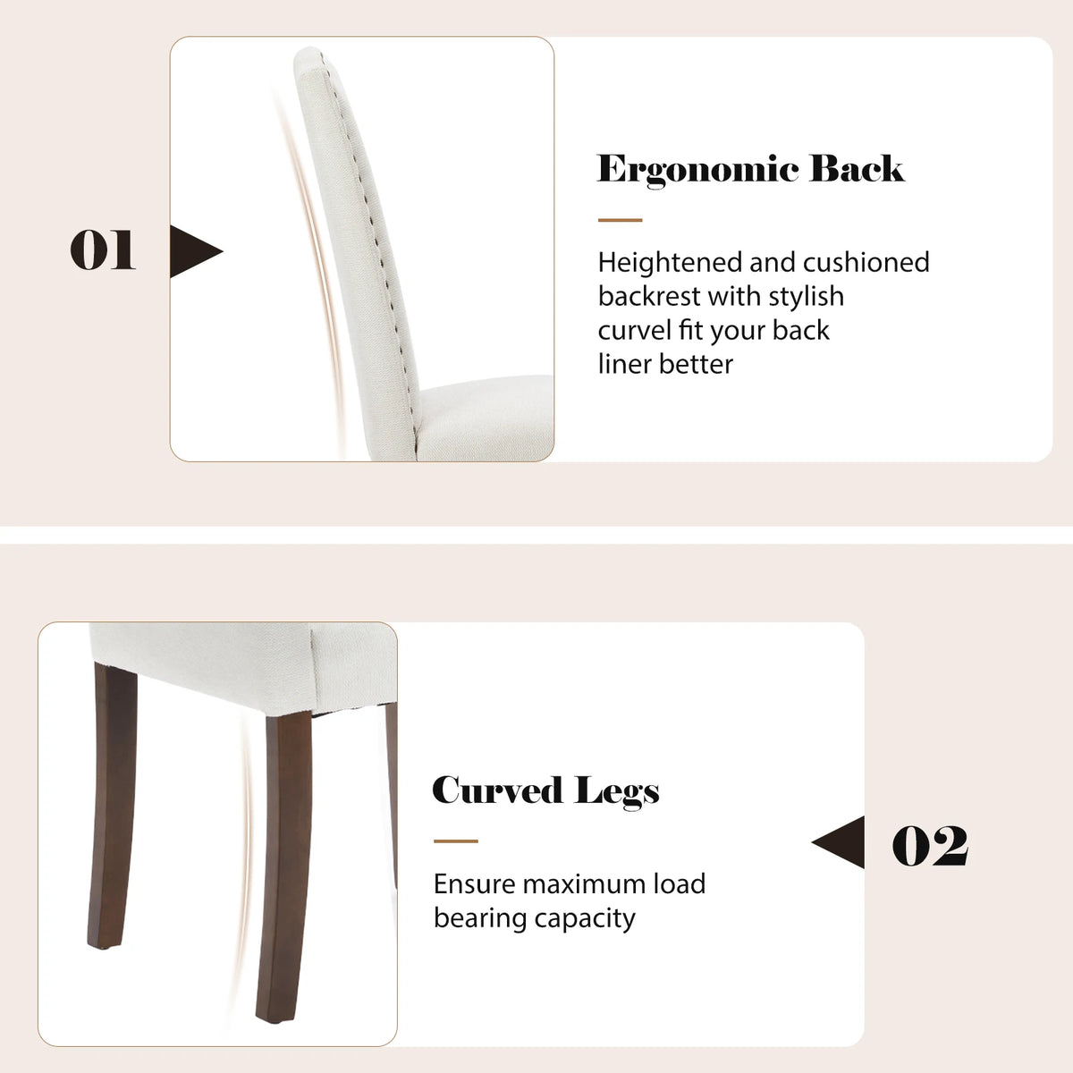 MCQ Farmhouse Fabric Dining Chairs With Padded Seats