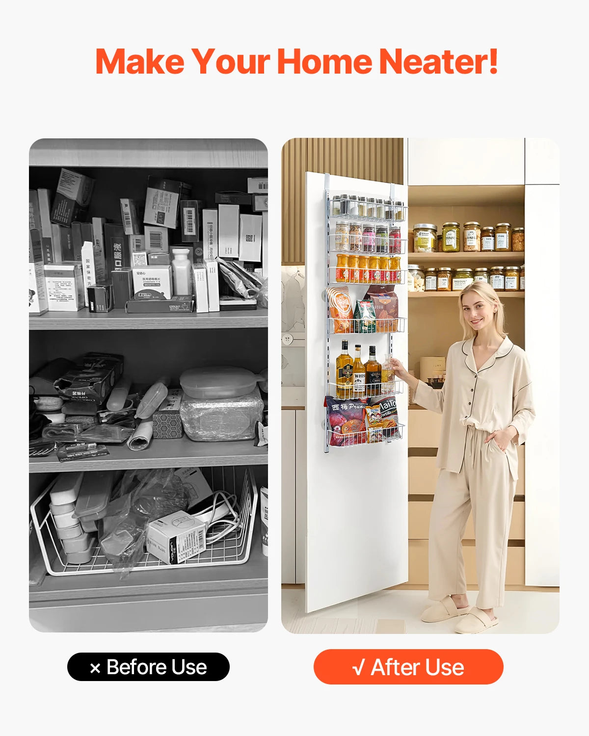 SucceBuy Over The Door Pantry Organizer Adjustable Spice Rack