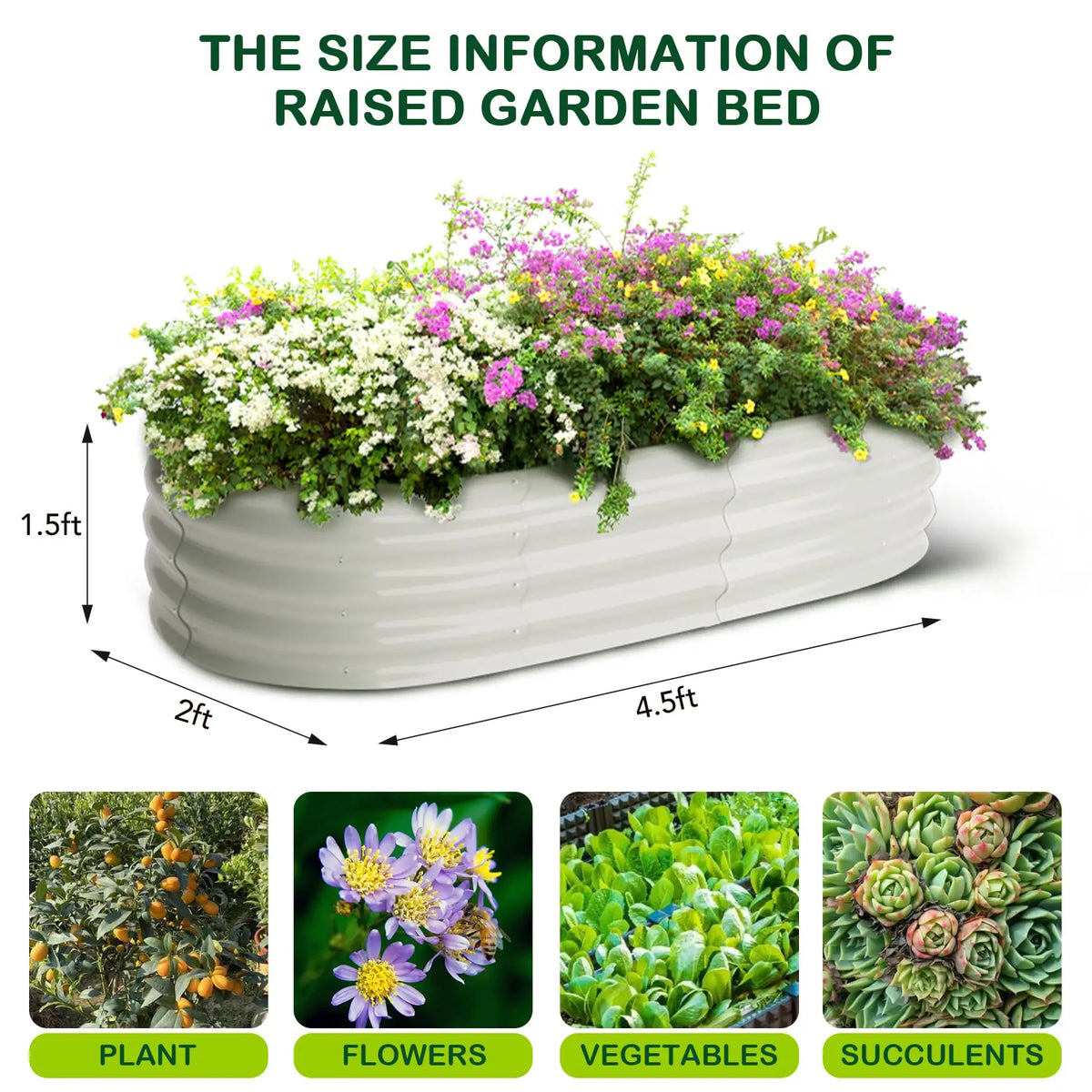HiMISS Galvanized Steel Oval Raised Garden Planter Box For Plants