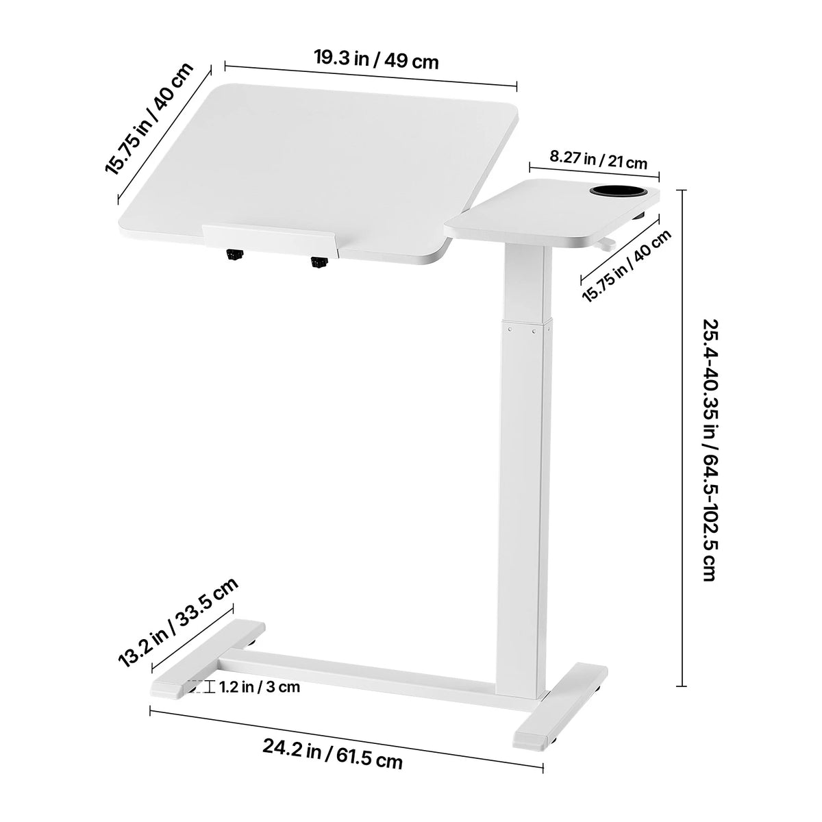 SucceBuy Adjustable Overbed Table With Swivel Casters And Laptop Desk