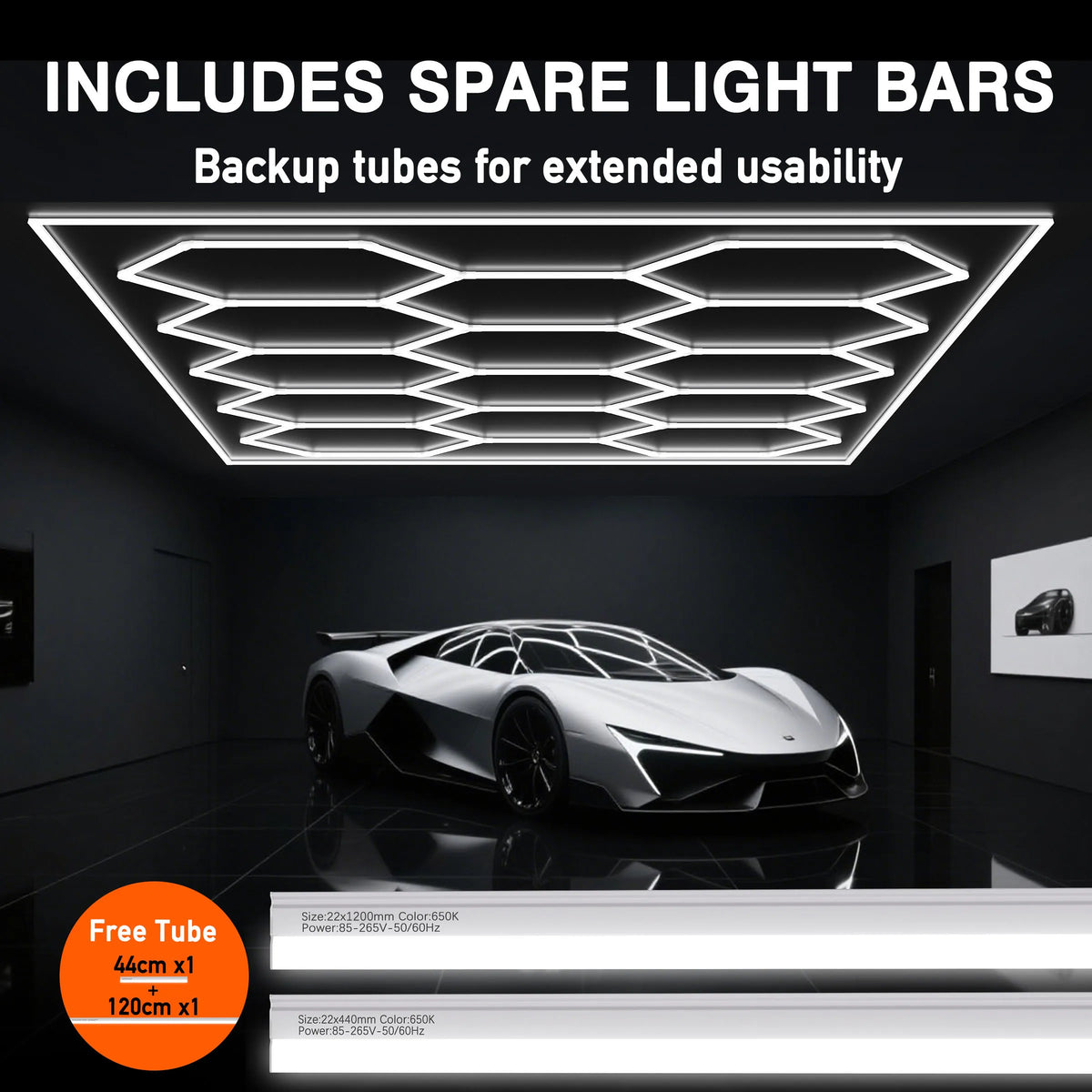 Premium Hexagon LED Garage Light With Honeycomb Frame For Workspaces