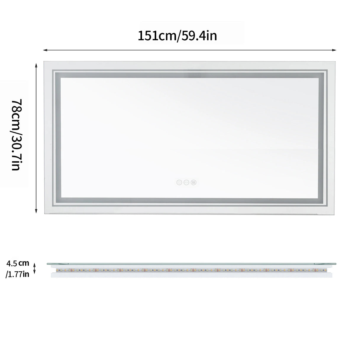 Illuminated LED Bathroom Mirror Featuring Touch Controlled Antifog Lighting