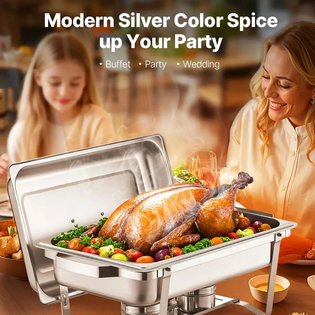 SucceBuy Chafing Dish Catering Warmer With Pan And Foldable Stand