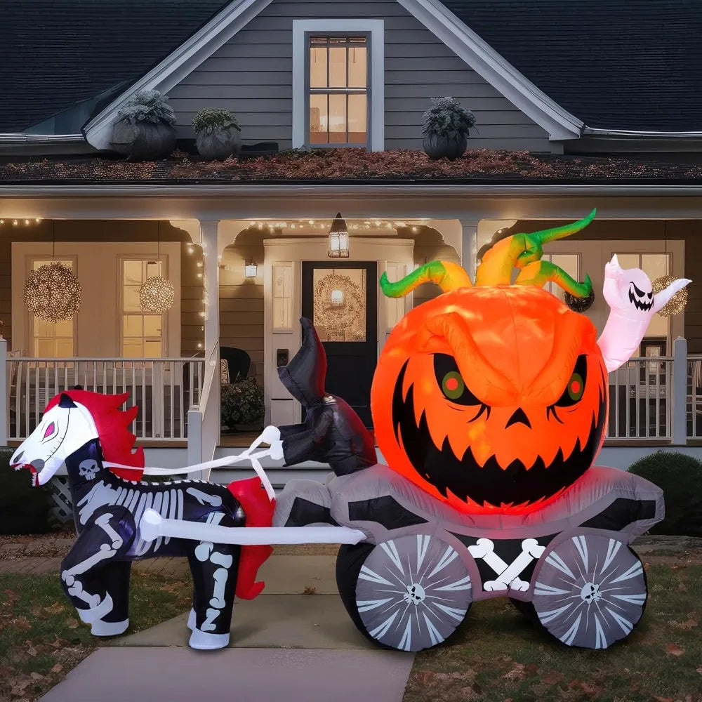 Halloween Inflatable Pumpkin Carriage With Built In LED Lights