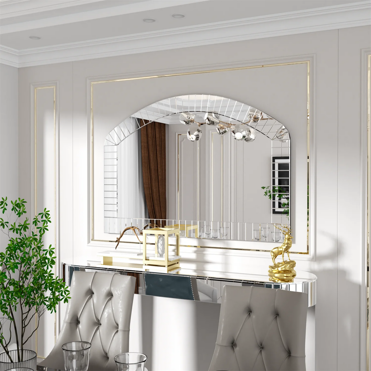 Venetian Arched Wall Mirror With Polished Beveled Glass Edge
