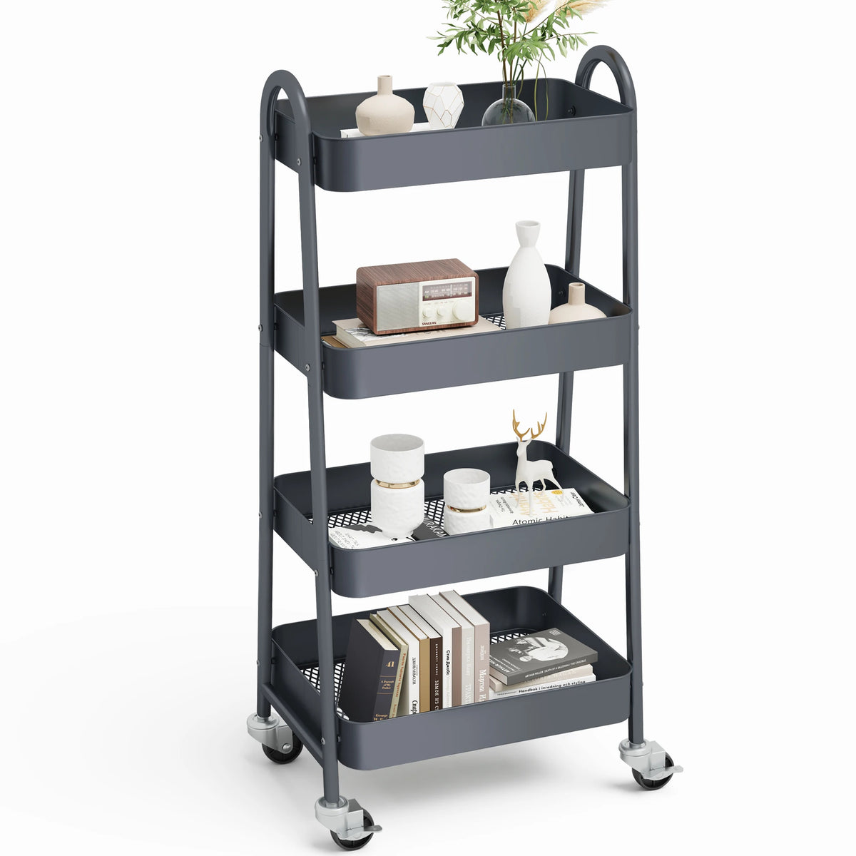 JHK 4 Tier Rolling Storage Cart With Lockable Caster Wheels