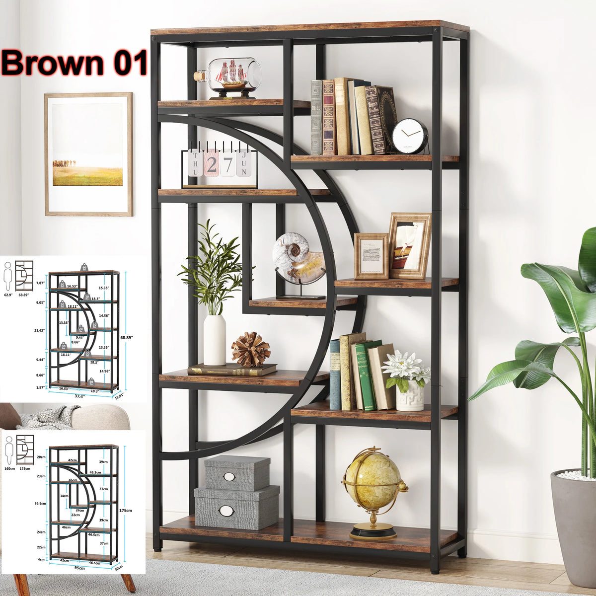 Tribesigns Industrial 5 Tier Bookshelf Freestanding Metal Display Rack
