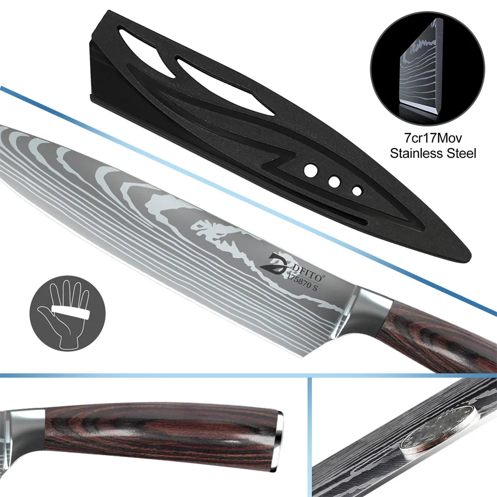 MDHAND Stainless Steel Damascus Kitchen Knife Set With Carry Bag