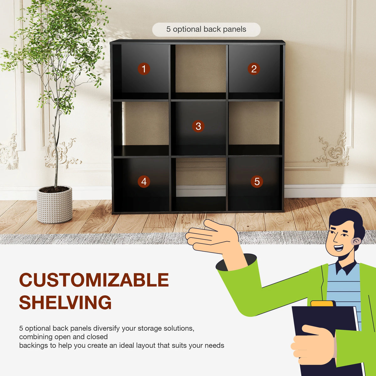 JHK Modern Wooden Cube Bookshelf For Home Office Storage