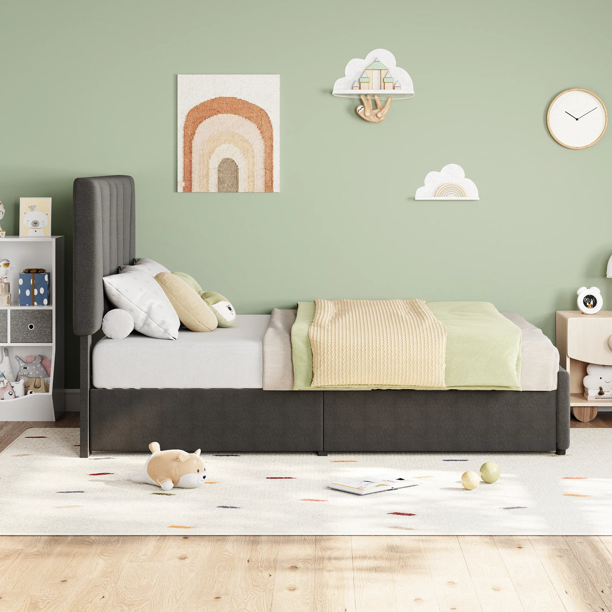 HiMISS Upholstered Platform Bed Frame Adjustable Headboard Storage Drawers