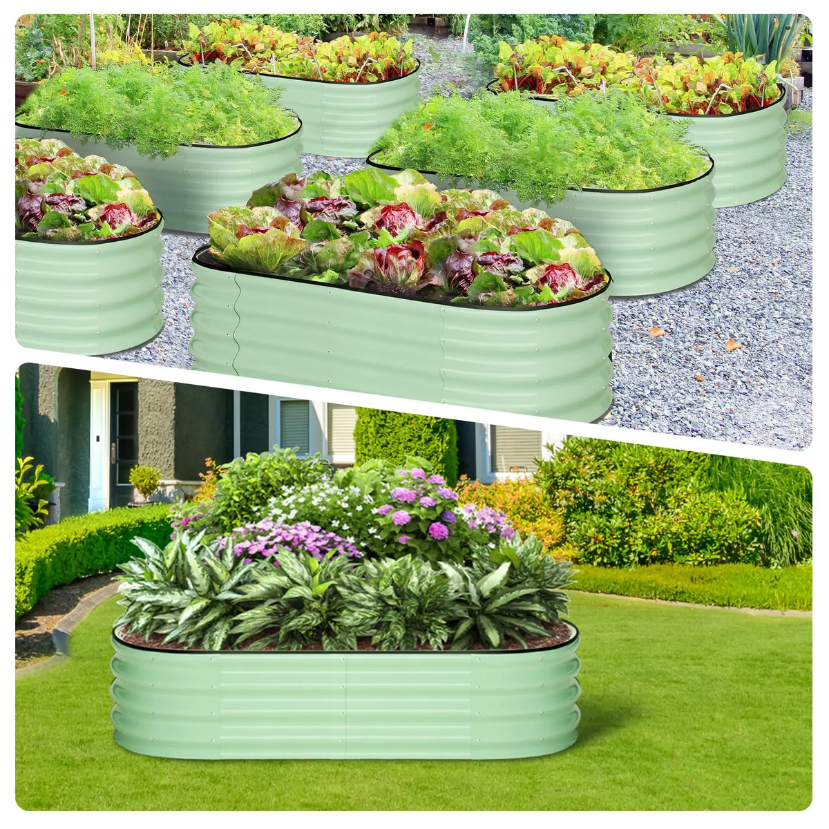 HiMISS Galvanized Steel Oval Raised Garden Planter Box For Plants