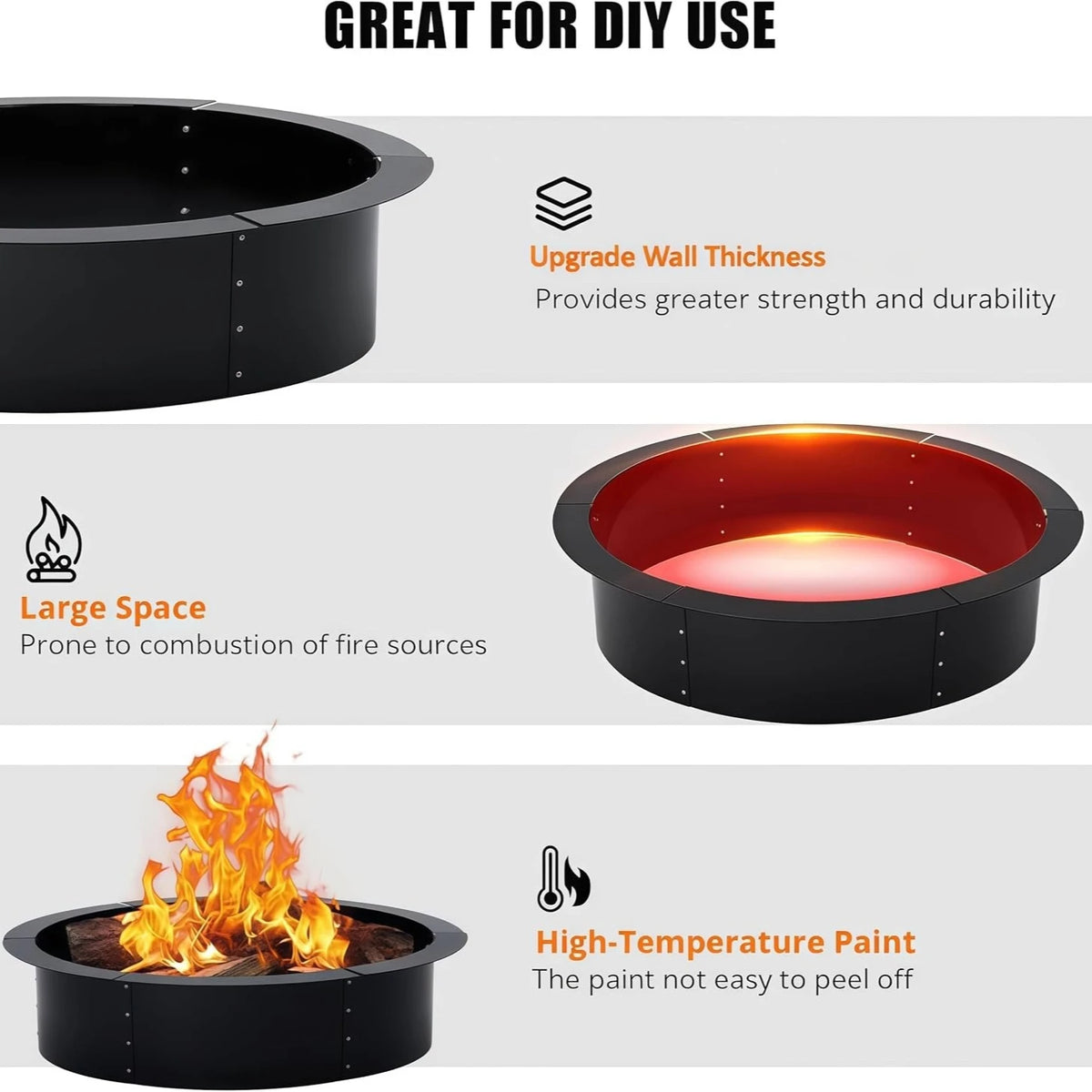 Heavy Duty Steel Fire Pit Ring Insert For Wood Burning