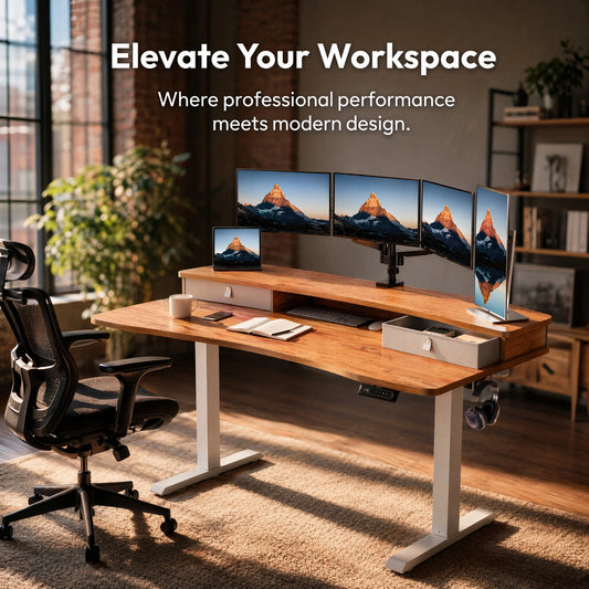 Kyspho Electric Height Adjustable Standing Desk With Dual Drawers