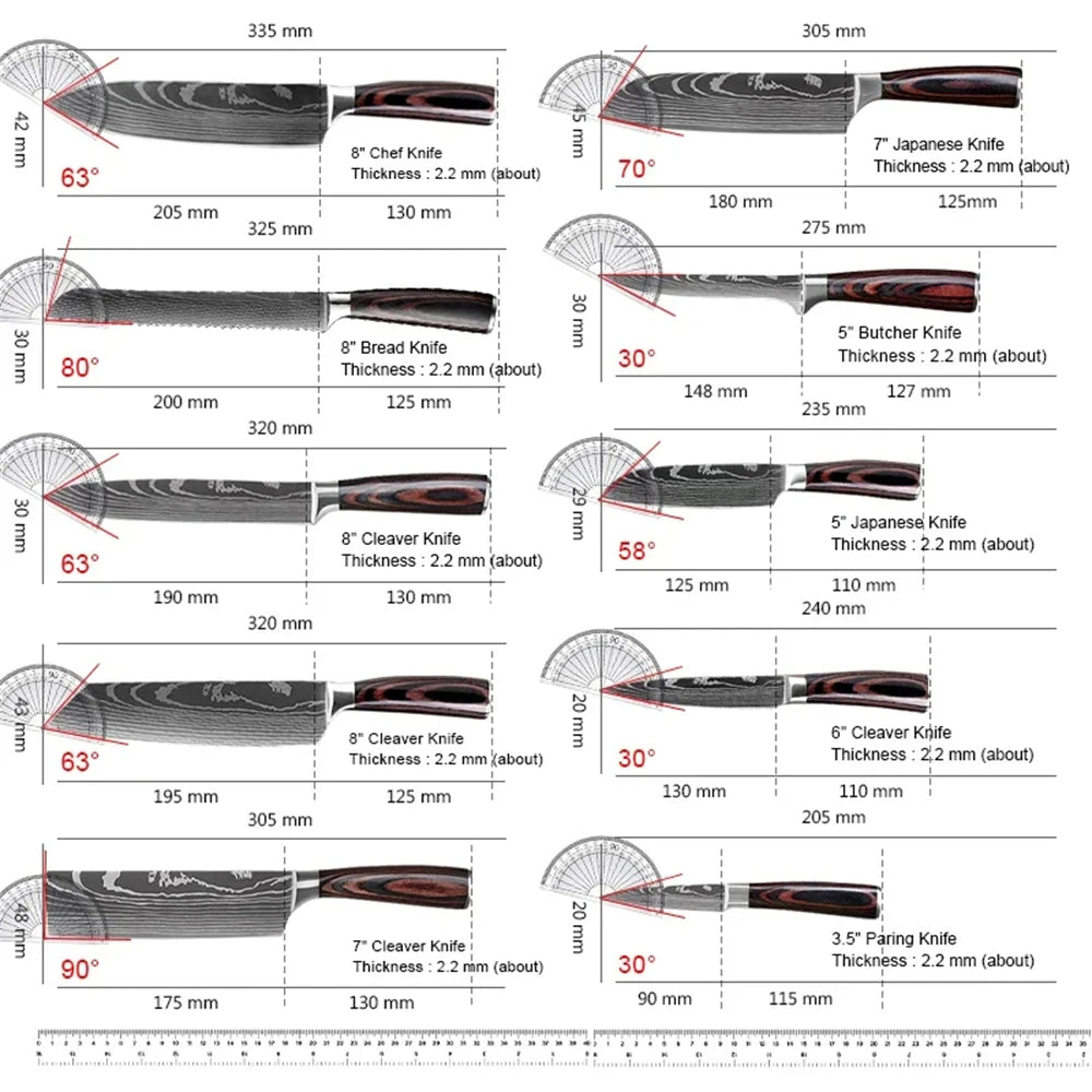 MDHAND Stainless Steel Damascus Kitchen Knife Set With Carry Bag