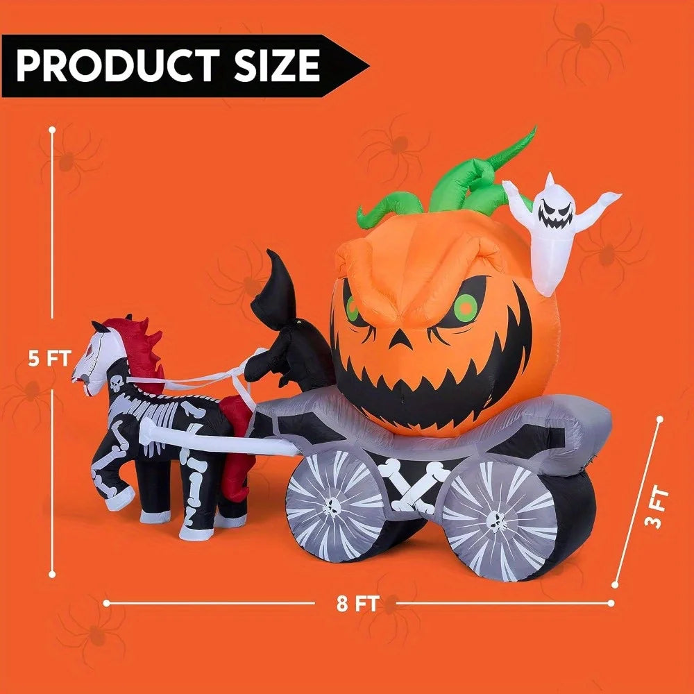 Halloween Inflatable Pumpkin Carriage With Built In LED Lights