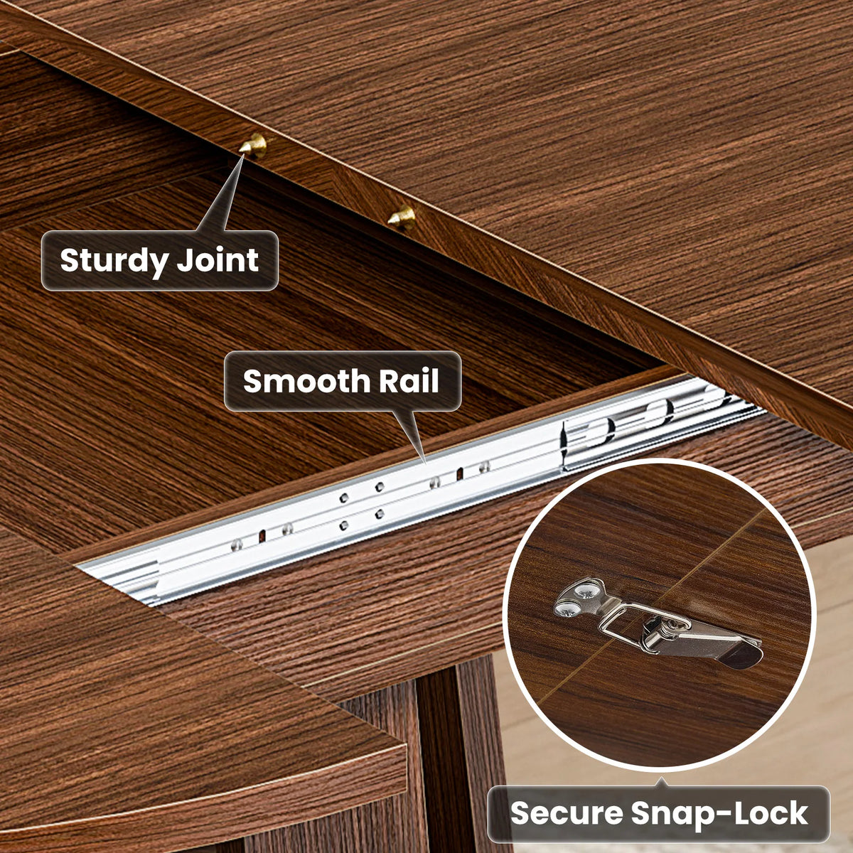 JHK Extendable Wood Dining Table With Storage Shelf Pedestal Base