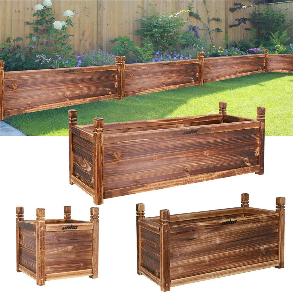Pine Wood Raised Garden Planter Box For Indoor Outdoor Plants