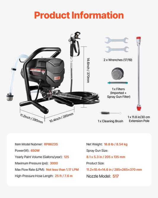 SucceBuy 650W Electric Airless Paint Sprayer With Extension Rod