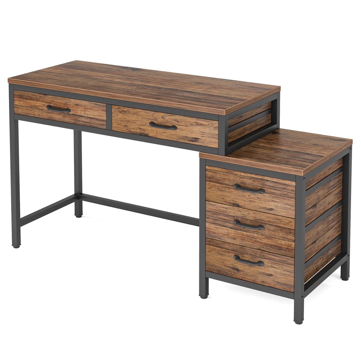 Tribesigns Industrial PC Desk Three Reversible Wooden Drawers Writing Table