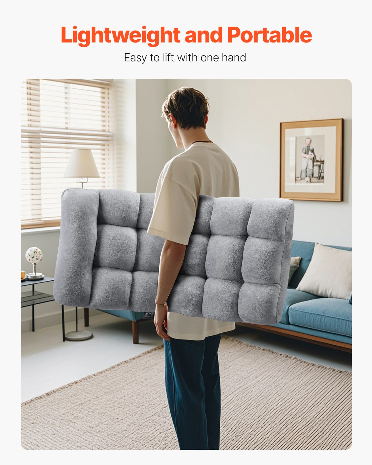 SucceBuy Fabric Floor Chair With Recycled Foam Back Support