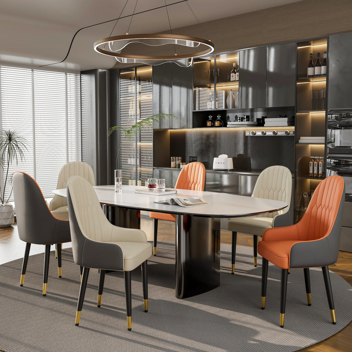 Wisfor Modern Faux Leather Dining Chair Set With Wood Legs