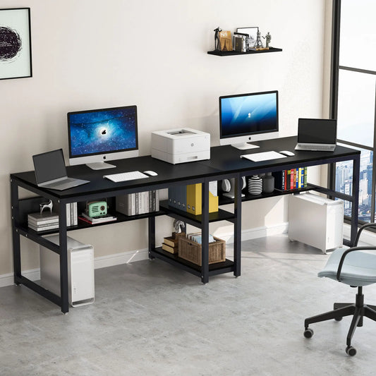 Tribesigns Wooden Two Person Office Desk With Bookshelf