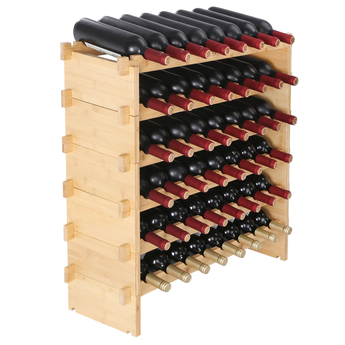 SucceBuy Bamboo Stackable Wine Rack Free Standing Storage Shelf