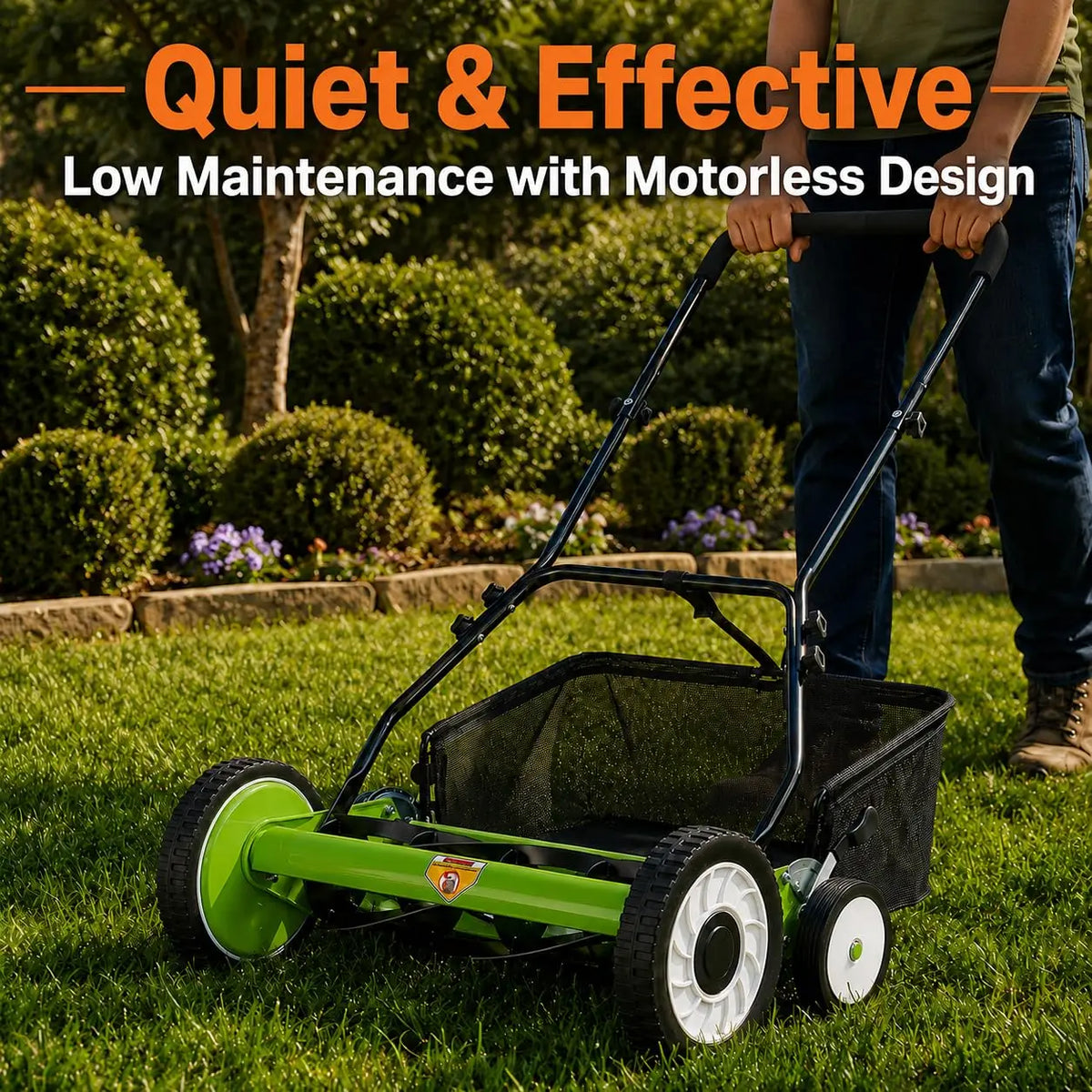 HiMISS Manual Push Reel Lawn Mower With Carbon Steel Blades