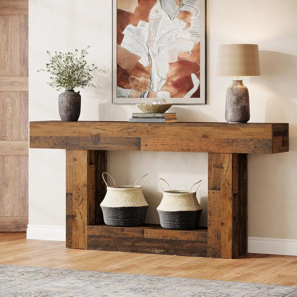 Tribesigns Farmhouse Two Tier Wood Console Table For Living Room