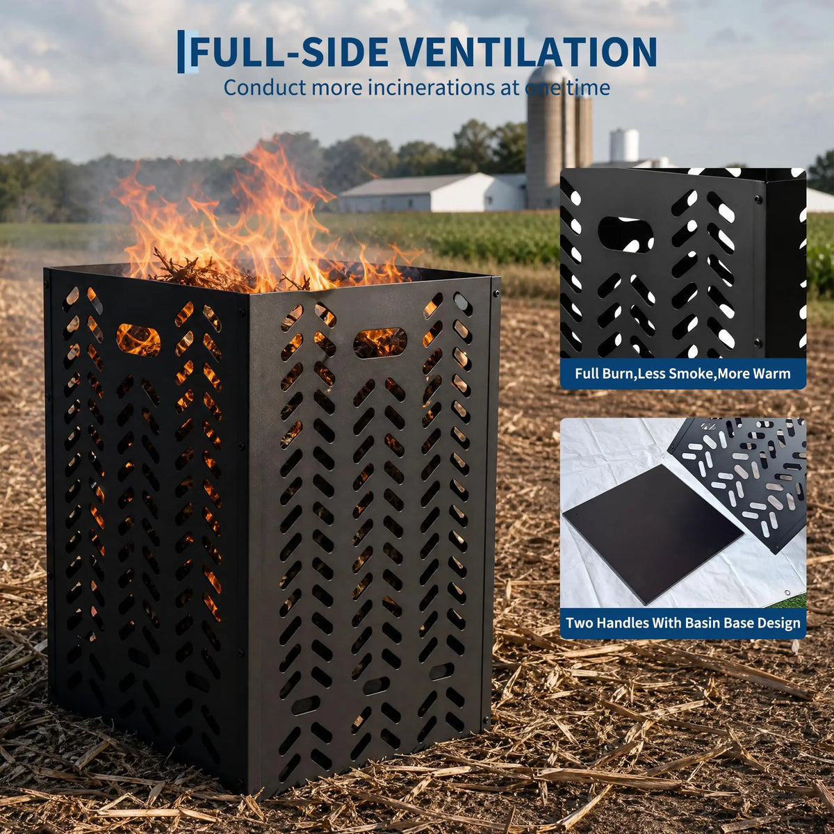 HiMISS Outdoor Steel Burn Barrel Fire Pit Cage With Airflow