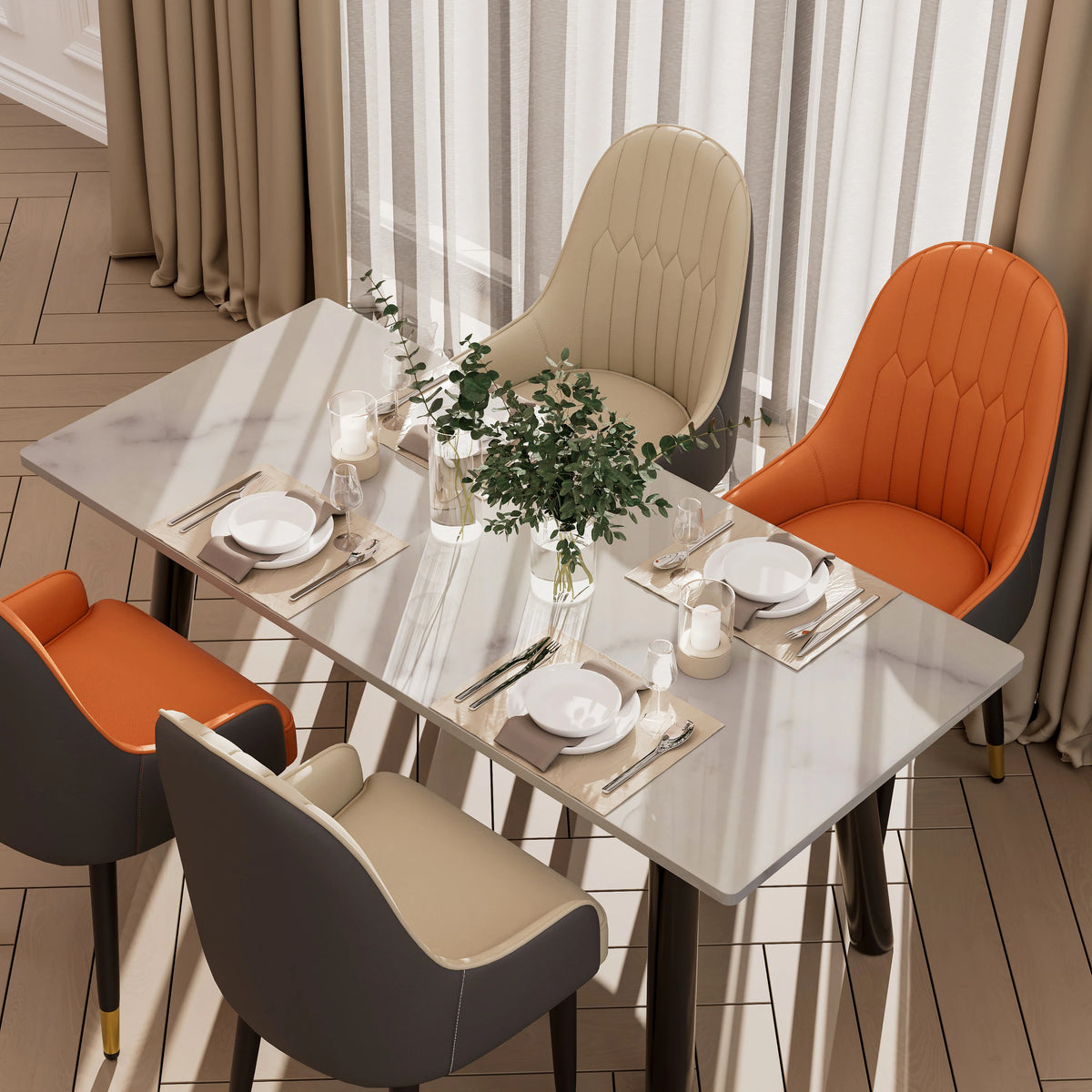 Wisfor Modern Faux Leather Dining Chair Set With Wood Legs