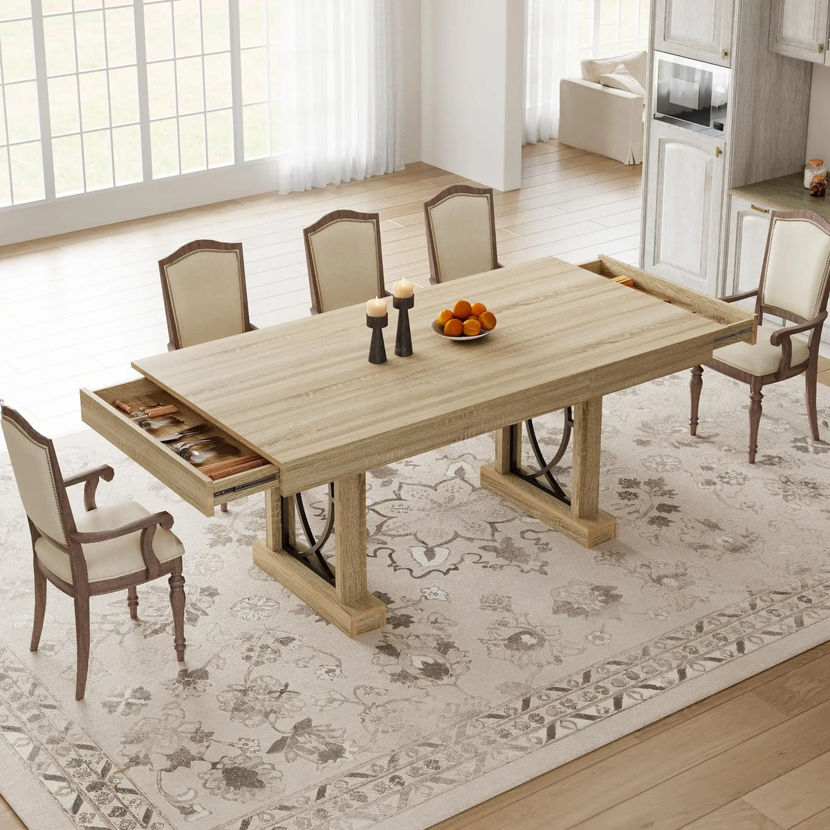 Hobbylane Dining Table With Storage Drawers Wood Kitchen Table