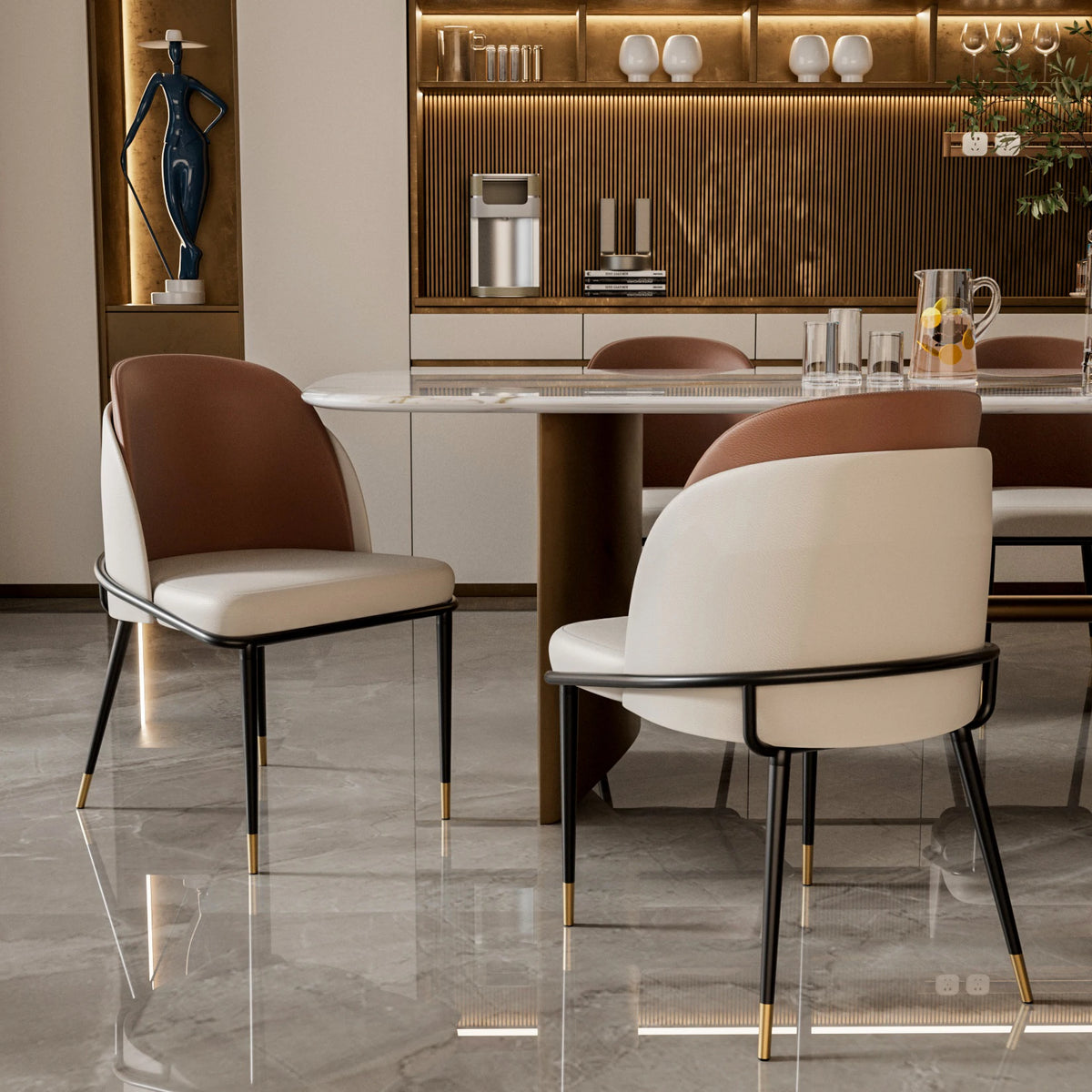 Modern Faux Leather Dining Chair Set Padded Wood Backrest