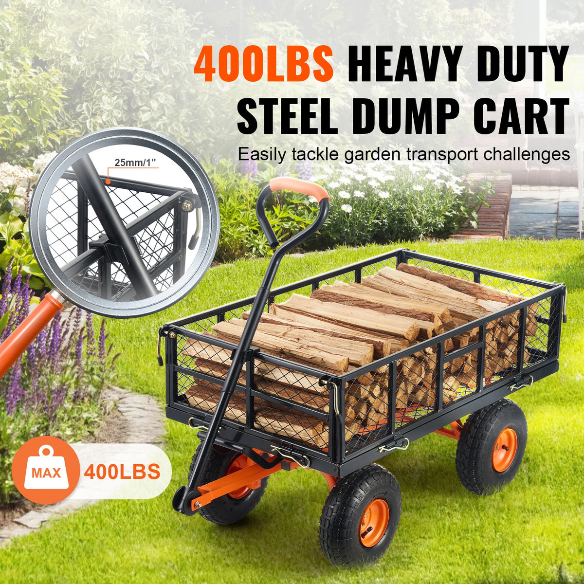 SucceBuy Sturdy Metal Garden Cart With Heavy Duty Utility Wagon