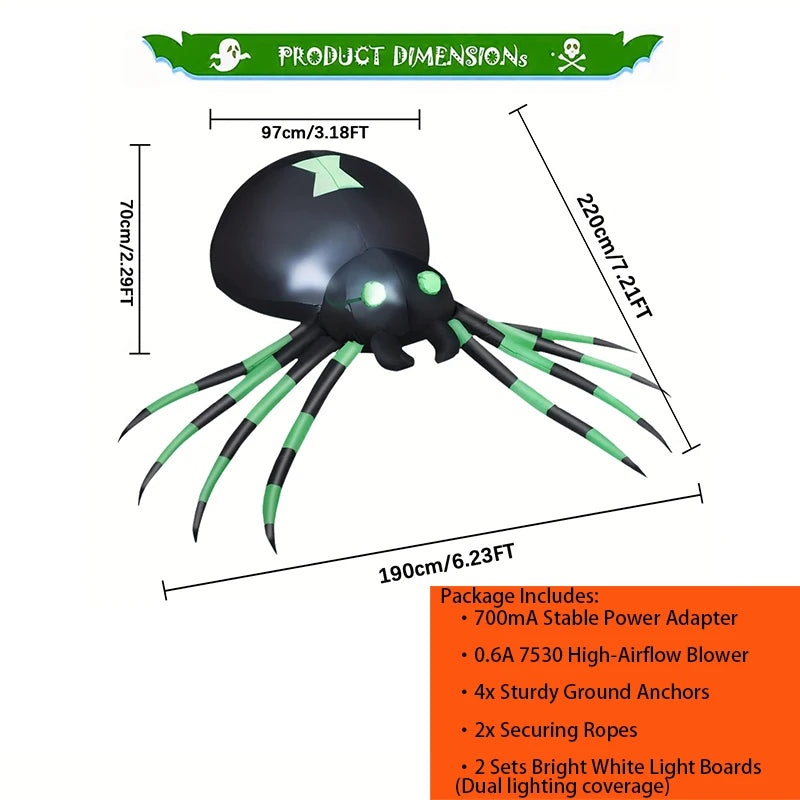 LED Inflatable Spider Halloween Yard Decor With Stakes And Blower
