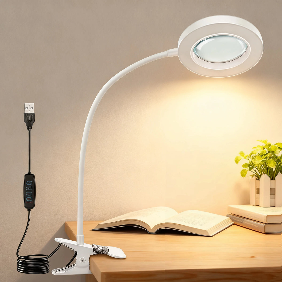 DUMILOO LED Magnifying Desk Lamp With Flexible Gooseneck Clip