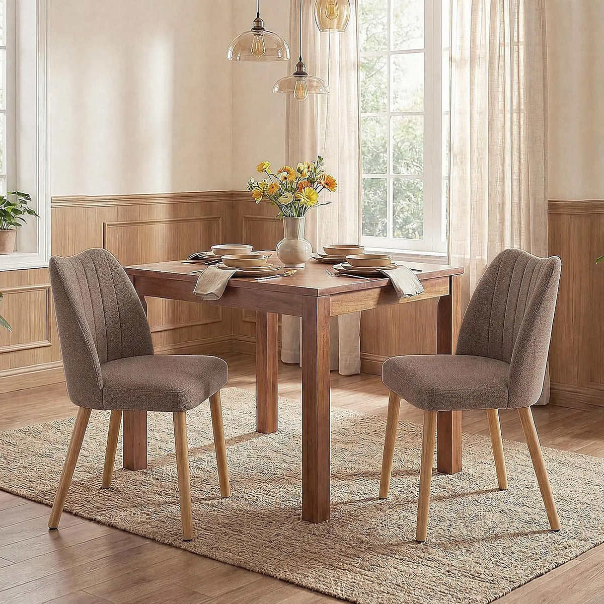 HiMISS Set Of Two Mid Century Modern Fabric Dining Chairs