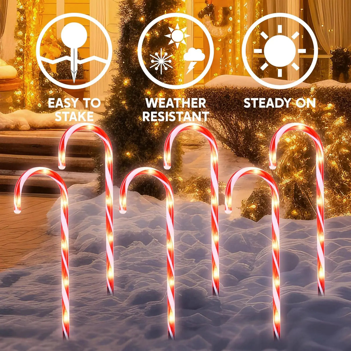 Joyfy Christmas Candy Cane Pathway Marker Lights Set of 12