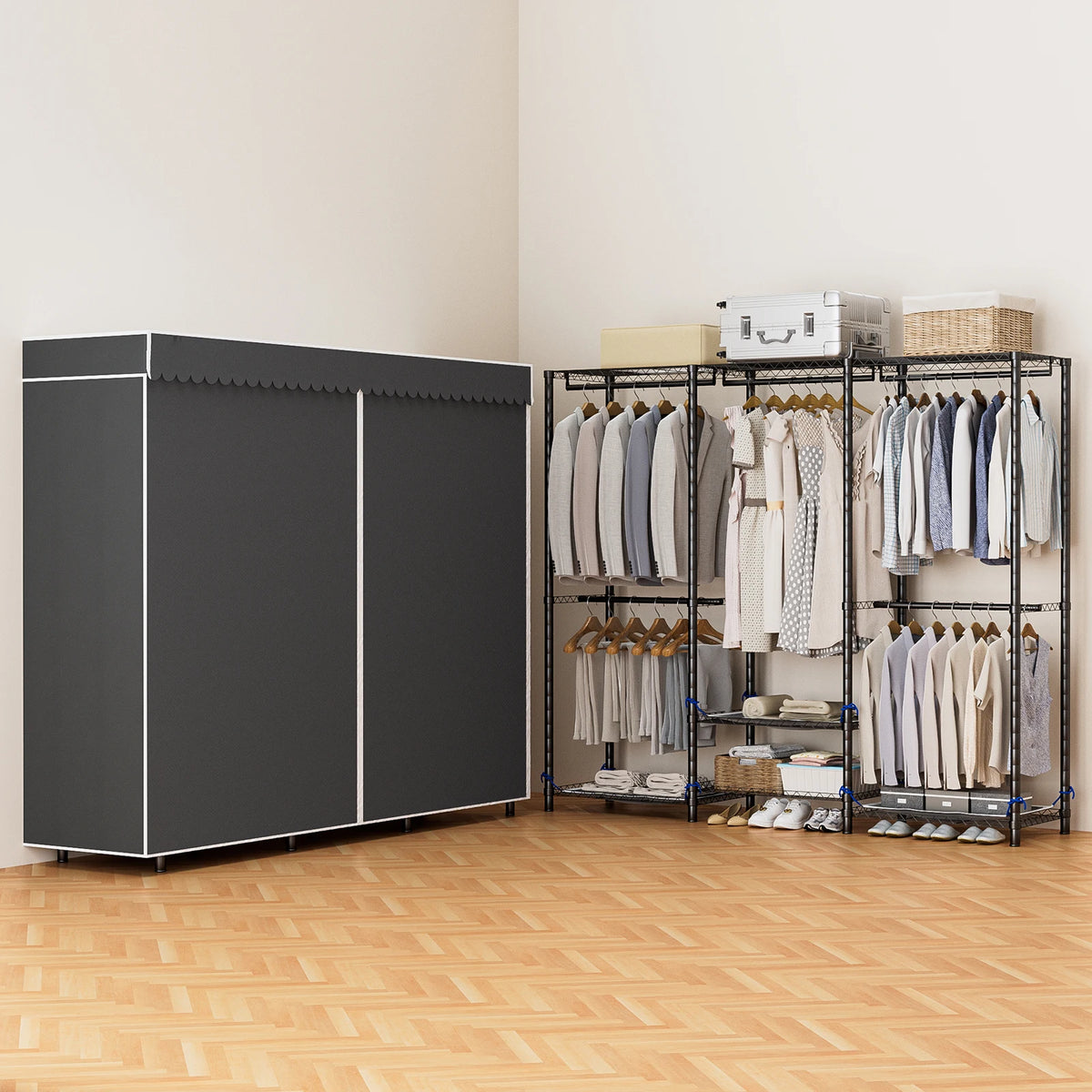 Freestanding Metal Clothes Rack And Storage Organizer