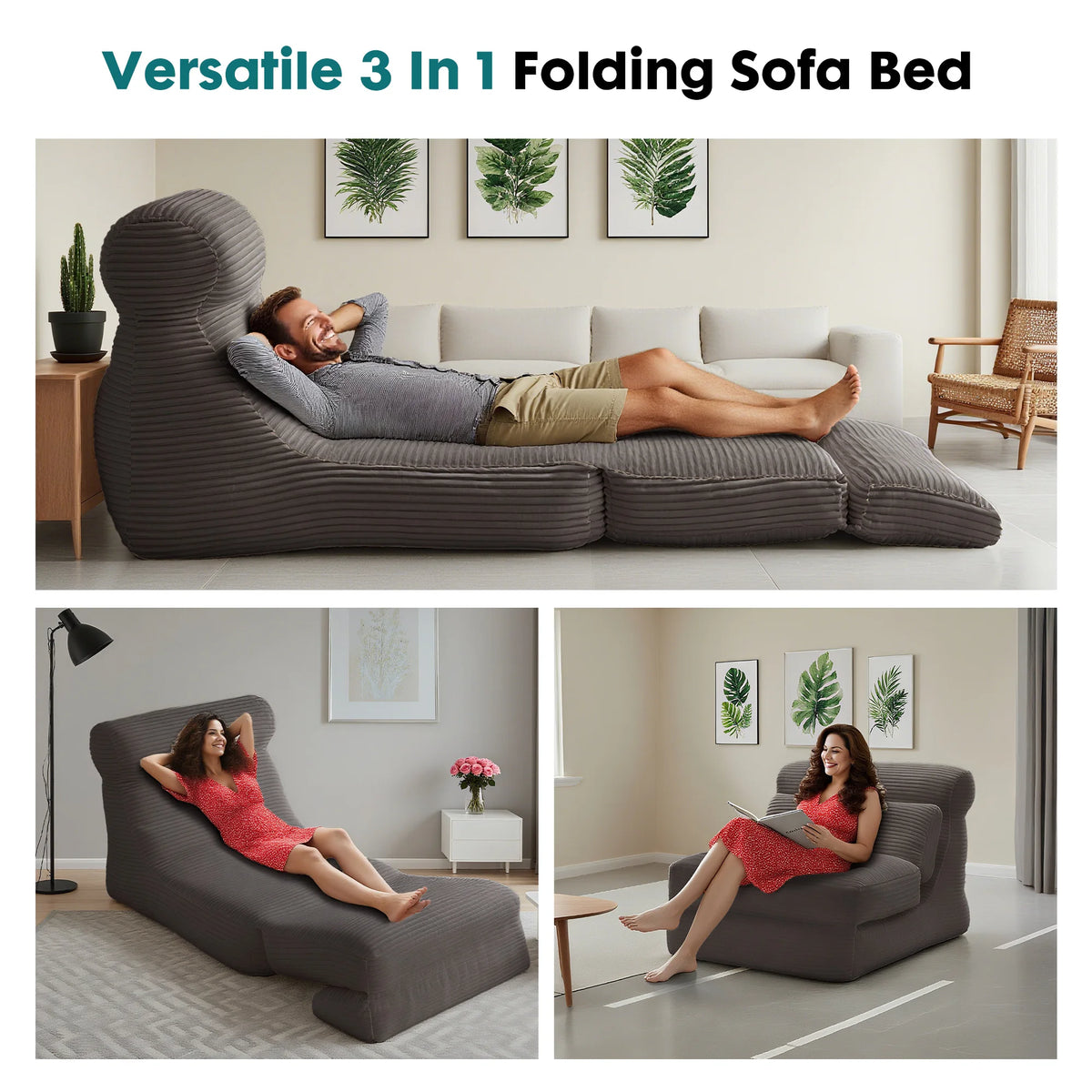 JHK Ergonomic Folding Sofa Bed With Lumbar Support Convertible Chair