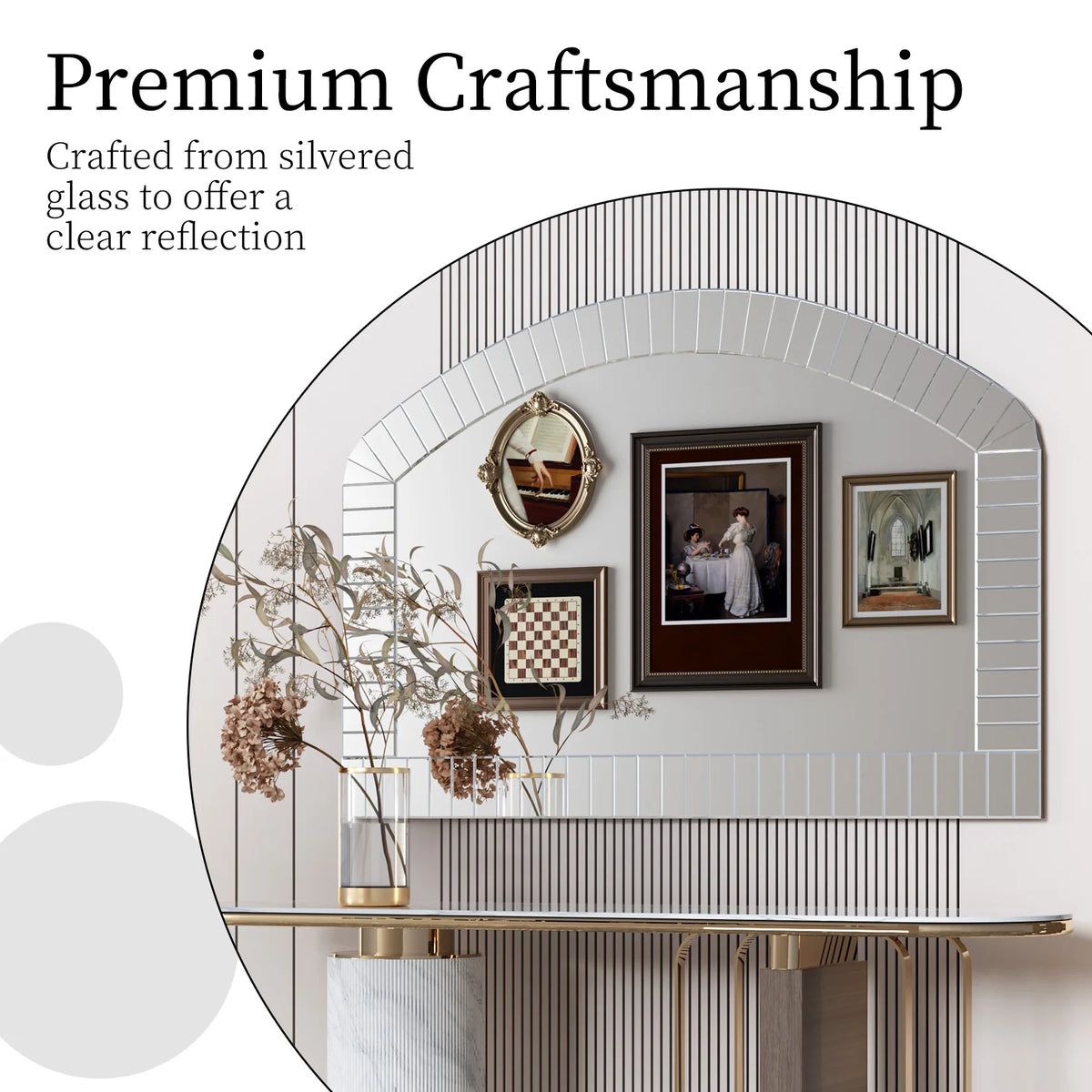 Venetian Arched Wall Mirror With Polished Beveled Glass Edge