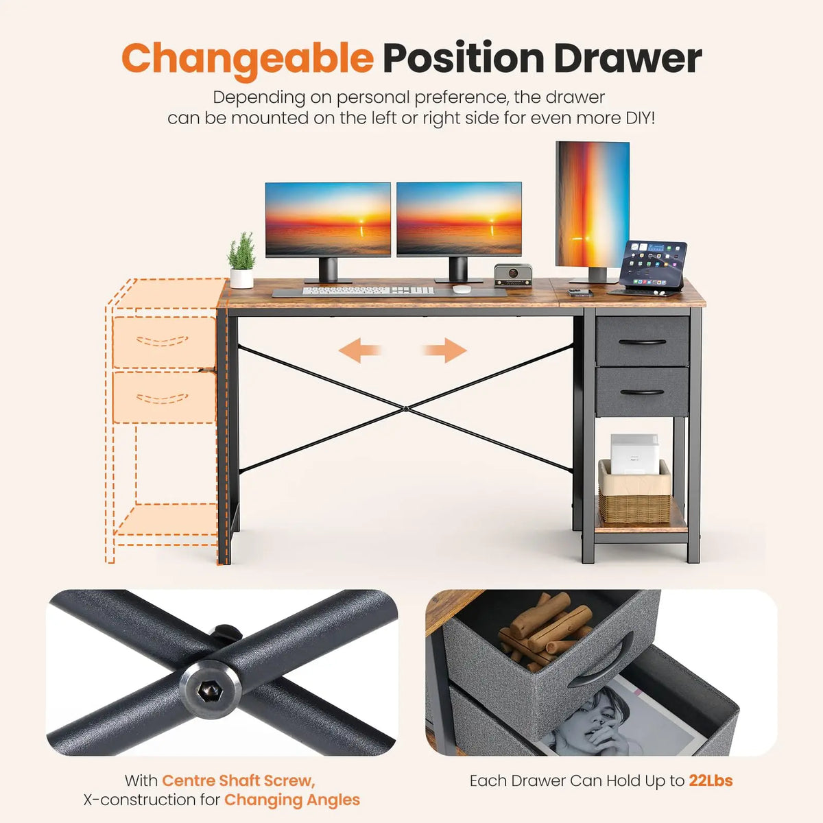 JHK Modern Wood Computer Desk Featuring Dual Storage Drawers