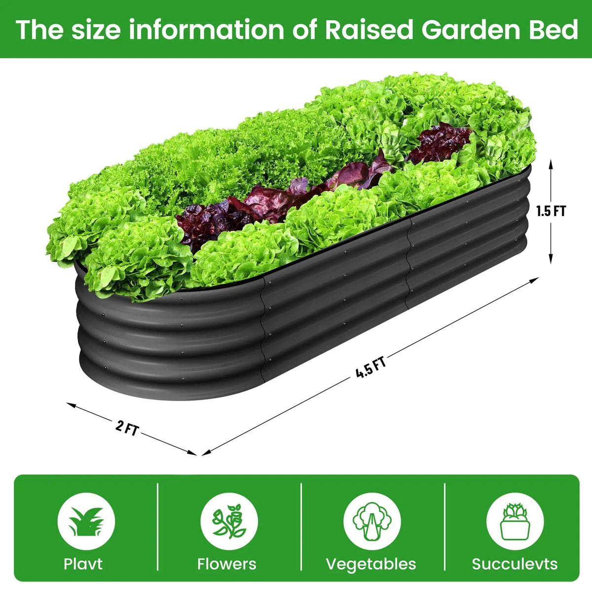 HiMISS Galvanized Steel Oval Raised Garden Planter Box For Plants