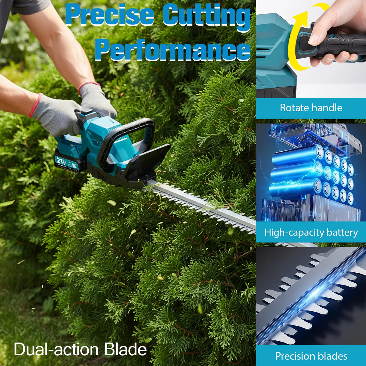 Xyds Cordless Hedge Trimmer With Brushless Motor And Rotatable Head