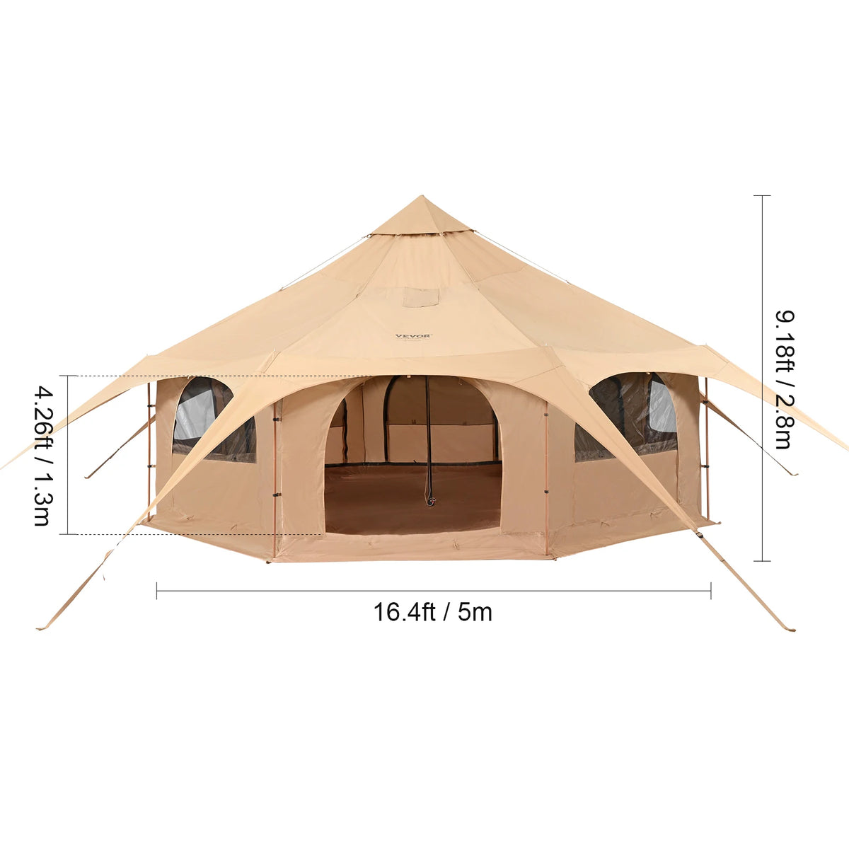 SucceBuy Canvas Bell Tent For Four Seasons Camping With Chimney