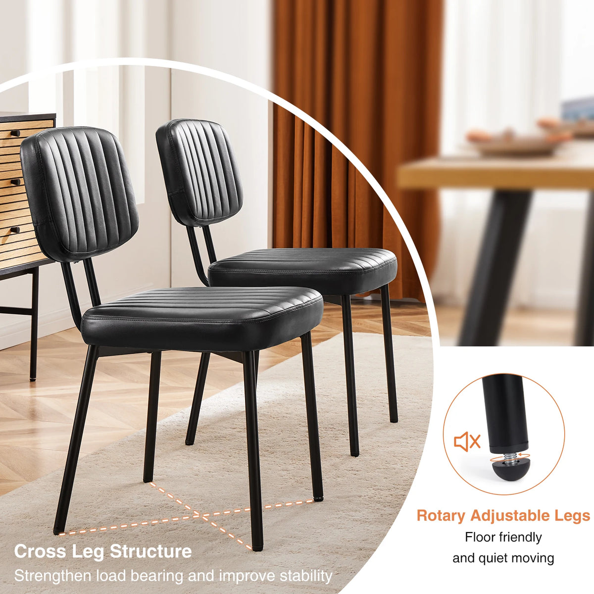 JHK Modern Faux Leather Dining Chairs With Lumbar Support